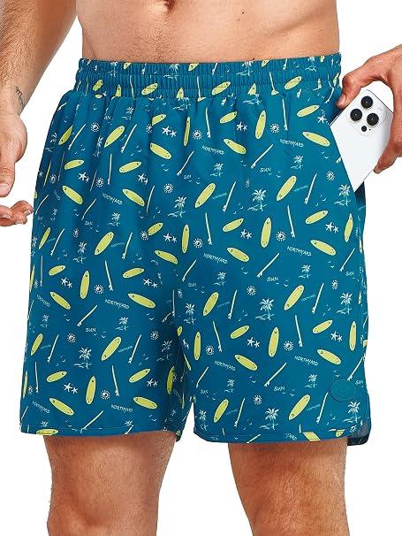 NORTHYARD Mens Swim Trunks 5" Beach Swim Shorts Quick Dry Bathing Suit with Mesh Liner Packable, Blue Surfboard, M