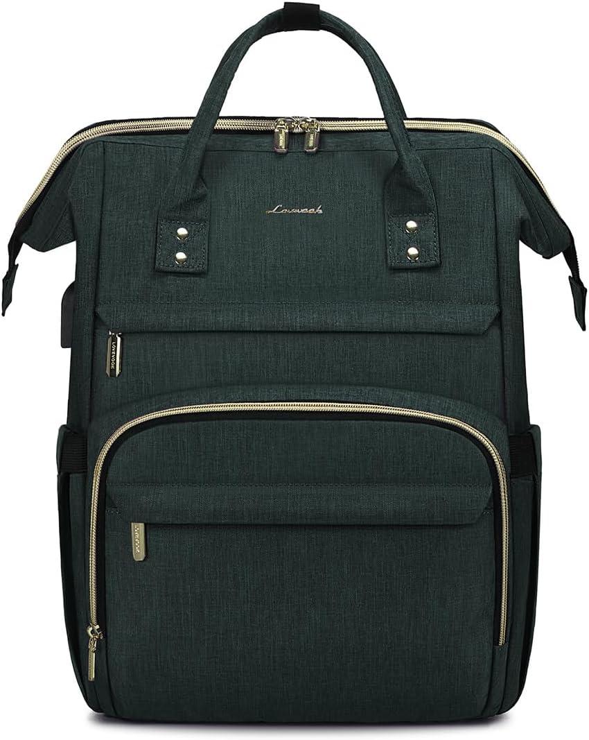 LOVEVOOK Laptop Backpack for Women,15.6 Inch Professional Womens Travel Backpack Purse Computer Laptop Bag Nurse Teacher Backpack,Waterproof Work Bags Carry on Back Pack with USB Port,Dark Green