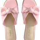 White Sandals Womens Bow Flat Sandals Dressy - Cute Summer Beach Sandals for Women 2026, Square Open Toe Comfortable Slip On Slide Sandals Bride Wedding Bridal Dress Shoes Slippers Balck Pink Gold Nude, 8