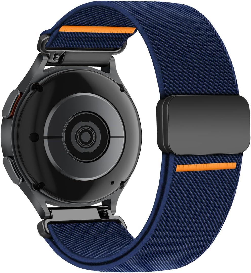 Magnetic Elastic Bands for Samsung Galaxy Watch 7/6/5/4/FE 40mm 44mm/Galaxy Watch 6 Classic 43 47mm/5 Pro 45mm/4 Classic 42 46mm/Active 2, 20mm Wristband Stretchy Nylon Sport Strap Men Women Navy Blue