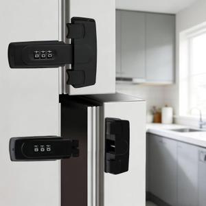 2 Pack Combination Refrigerator Lock Fridge Lock with Code for Baby Adhesive Freezer Latch Safety Coded Lock to Keep Door ClosedNo Tools Required and Easy Installation (Black2) (Black)