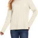 ZANZEA Turtleneck Sweater Women Long Sleeve Oversized Pullover Spilt Hem Chunky Cable Knit Jumper Fall Sweaters 2025 (X-Large, White)