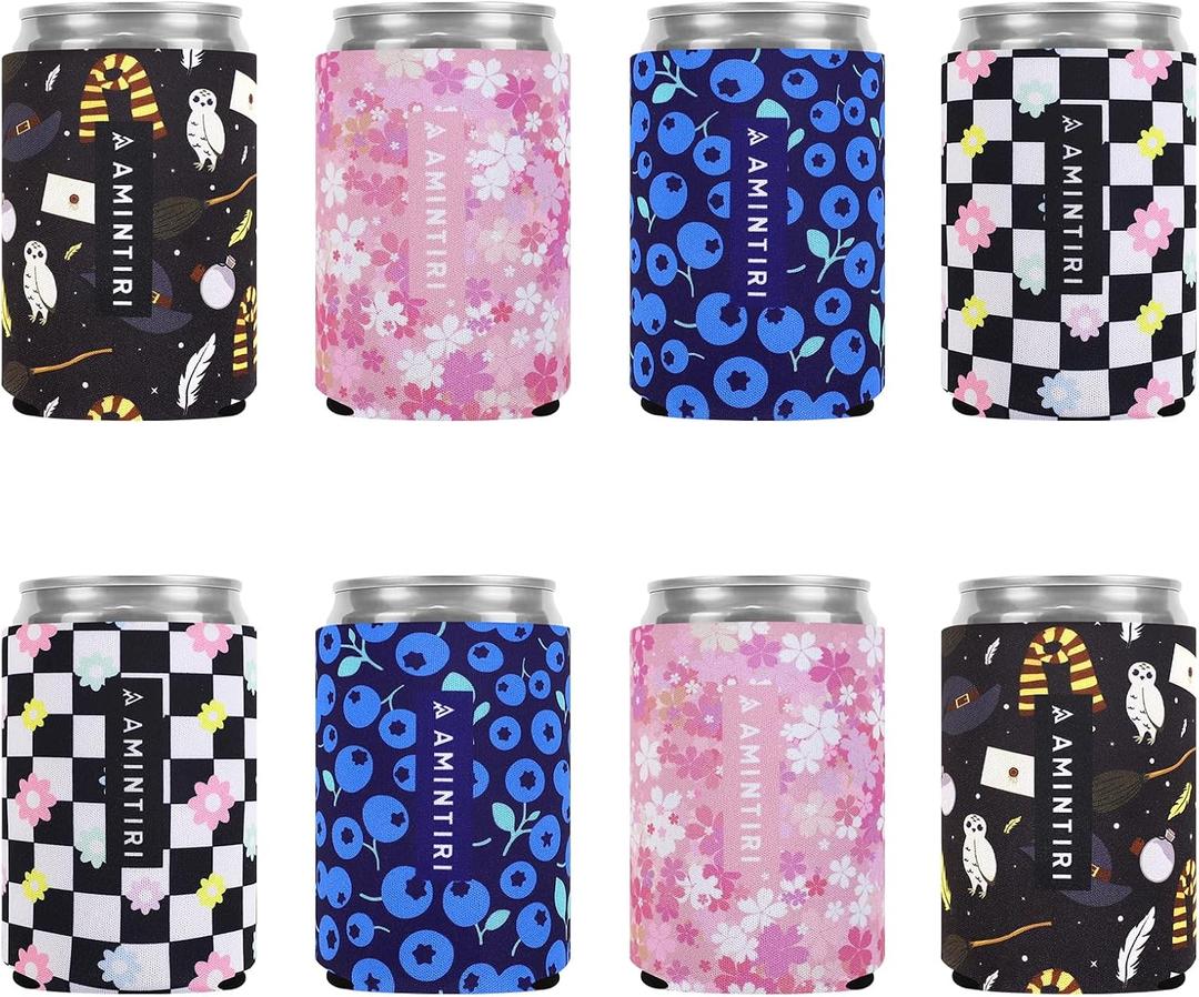 Slim Standard 12oz Can Holder for Beer&Soda, 8 Pack Can Cooler Sleeve for Beverage Soda Drinks, Insulated Neoprene Can Cover, Reusable Can Covers for Women (Multicolor-4, 12oz Standard Can)