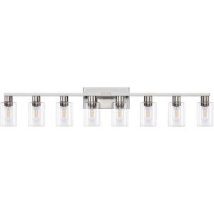 8 Light Bathroom Vanity Light Brushed Nickel Bathroom Light Fixtures 8-Light Vanity Lights for Bathrrom Lights Fixtures Over Mirror Large Wall Sconce with Clear Glass Shade