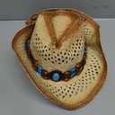 La Vogue Straw Cowboy Hat for Women Men Classic Roll up Brim Fedora Cowgirl Hat with Turquoise Belt (Yellow, M)