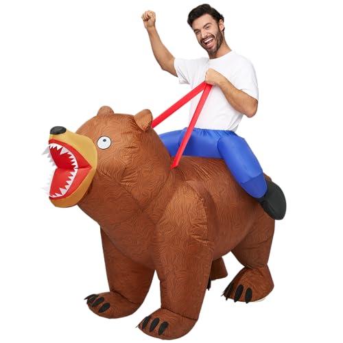 Spooktacular Creations Adults Halloween Inflatable Costumes, Riding a Bear Blow Up Costume, Brown Inflatable Suit for Men Halloween Costume Cosplay Themed Parties Large