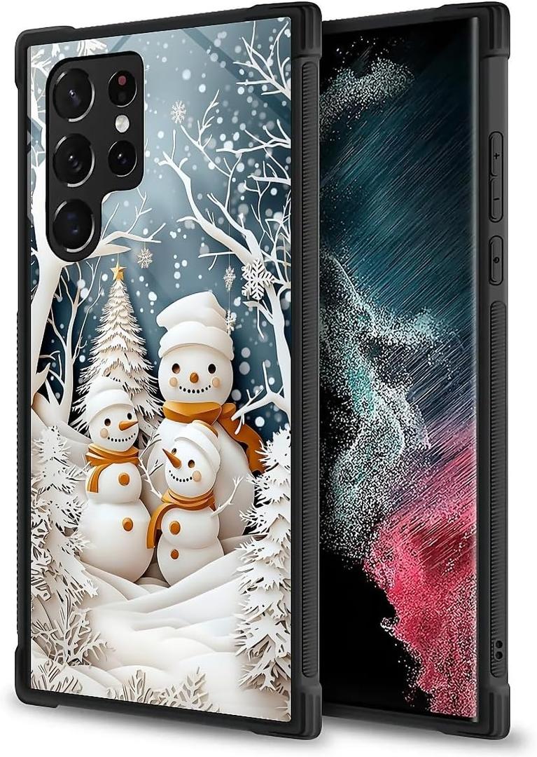 Compatible with Samsung Galaxy S23 Ultra Case,The Snowman Family Four Christmas Xmas Desgin,Anti-Scratch Shockproof