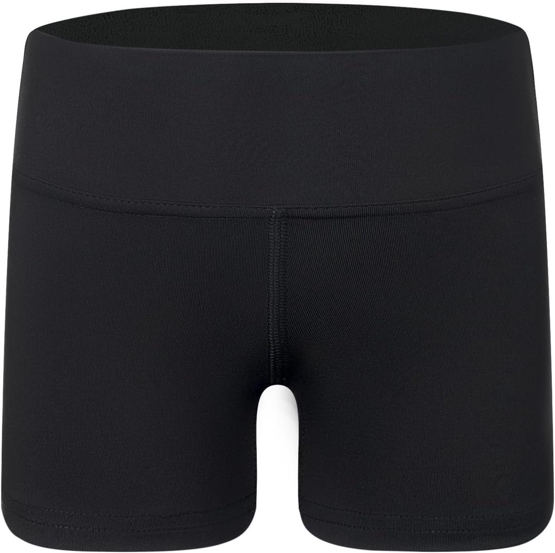 Gnainach Girls Athletic Shorts Size 4-14 Years Sparkle Solid High Waist Biker Dance Short for Kids Youth Volleyball Tumbling (Black)