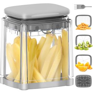 French Fry Cutter, Solucky Potato Onion Cutter, Professional Homestyle Vegetable Chopper Dicer, Great for Potatoes Carrots Cucumbers Zucchini Pepper (Fog Gray)