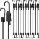 Bungee Cords with Hooks, Adjustable Heavy Duty Elastic Bungee Straps Outdoor, 60 Inch Black Bungee Cord with Scratch-Proof Coated Steel Hooks for Securing Luggage, Tents or Garden Tidying 12Pcs