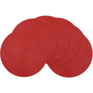 SHACOS Round Placemats Set of 6 Braided Cotton Polyester 15 inch Washable Place Mats for Dining Tables Christmas Table Mats Home Wedding Party Table Decor (Red, 6)