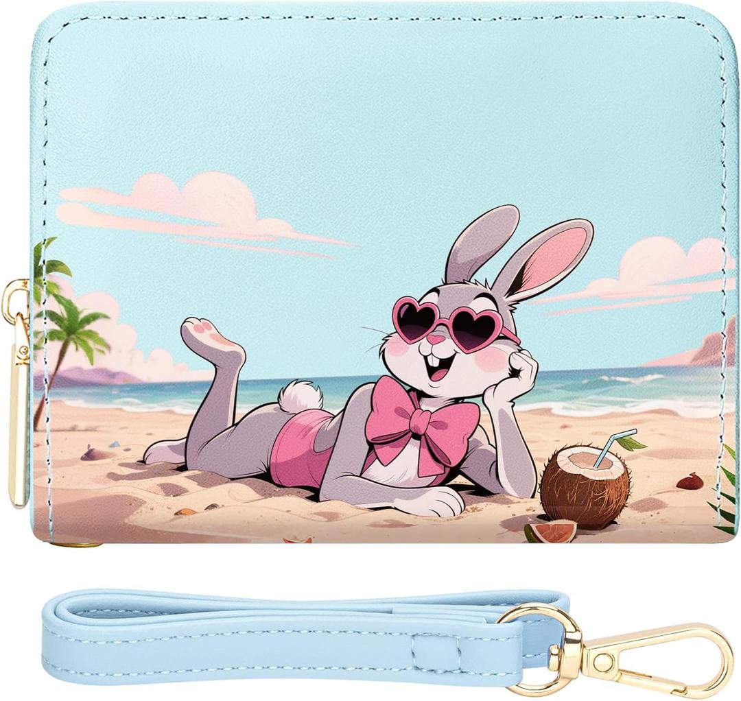 YINHEXI Small Bunny Wallets for Women with Credit Card Holder RFID Blocking Womens Wristlet Bifold Wallet with ID Window(Blue Rabbit)