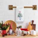 Blue and White Chinoiserie Christmas Kitchen Towels, Pink Bow Christmas Tree Hand Towels, Grandmillennial Christmas Decor Dish Towels Dishcloths Tea Towels for Kitchen, 16x24in