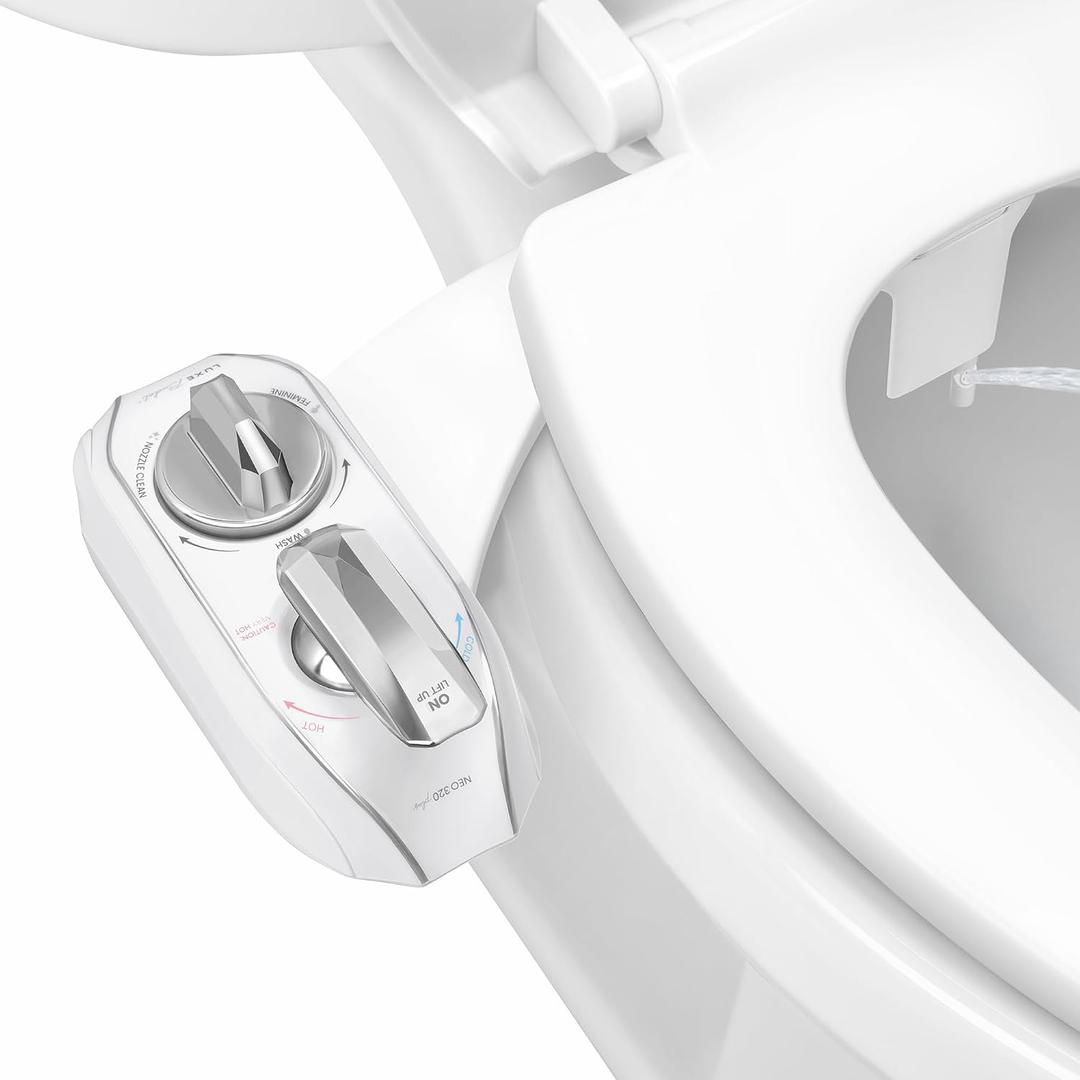 LUXE Bidet NEO 320 Plus - Warm Water, Dual Nozzle, Non-Electric Bidet Attachment for Toilet Seat, Patented Slide-In Install, 360 Self-Clean, EZ-Lift to Clean, Feminine & Rear Wash (Chrome)