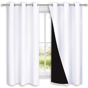 NICETOWN Pure White 100% Blackout Lined Curtains, 2 Thick Layers Completely Blackout Window Treatment Panels Thermal Insulated Drapes for Kitchen (1 Pair, 42-inch Width x 63-inch Length Each Panel)