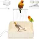 Automatic Parakeet Bird Bath with Pump, Large Bird Shower Fountain Indoor Bathtub with Running Water, Parrot Bath Tub Faucet for Pet Birds, African Grey, Cockatiel, Conure, Budgie, Lovebird (Square - White)