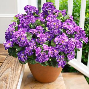 Artificial Geranium Fake Flowers for Outdoors Decoration, 6 Bundles Silk Geraniums Flower UV Resistant Look Real Faux Plants for Outside Planter Front Door Garden Patio Balcony Yard Home, Purple