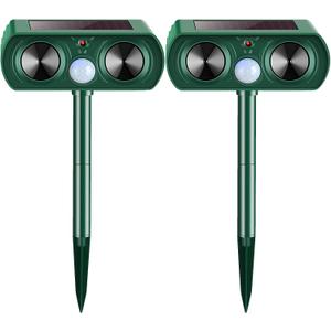 2 Pack 2025 Solar Ultrasonic Animal Repeller Waterproof Deer Repellent Devices Yard Garden Outdoor Flashing Light Deterrent for Rabbits, Raccoons, Dogs, Cats,Rodents, Skunks, Squirrels