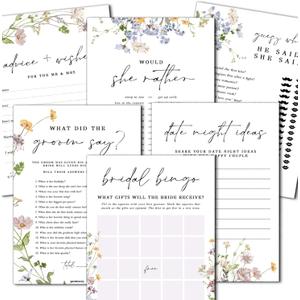 GardenCity Bridal Shower Games Set for 25 Guests - 6 Fun Activities, Double-Sided Cards (Floral)