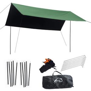 Wind Tour Portable Multifunctional Outdoor Camping Traveling Awning Backpacking Tarp Sunshade Lightweight UV Protection and PU 3000mm Waterproof Rain Fly Tarp Shelter (118 * 118 Inches)