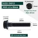 M10-1.5 x 40mm Flanged Hex Bolts Screws, 10.9 Grade Alloy Steel Hexagon Flange Bolts for Machinery Automotive, Black Oxide Finish, Partial Thread, 10 PCS