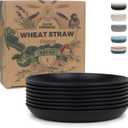 Grow Forward Premium Wheat Straw Dessert Plates - 8 Inch Reusable Hard Plastic Plates Set of 8 - Unbreakable Microwave Safe Plates for Dinner, Camping, RV, Outdoors, Patio, Kitchen Dishes - Midnight