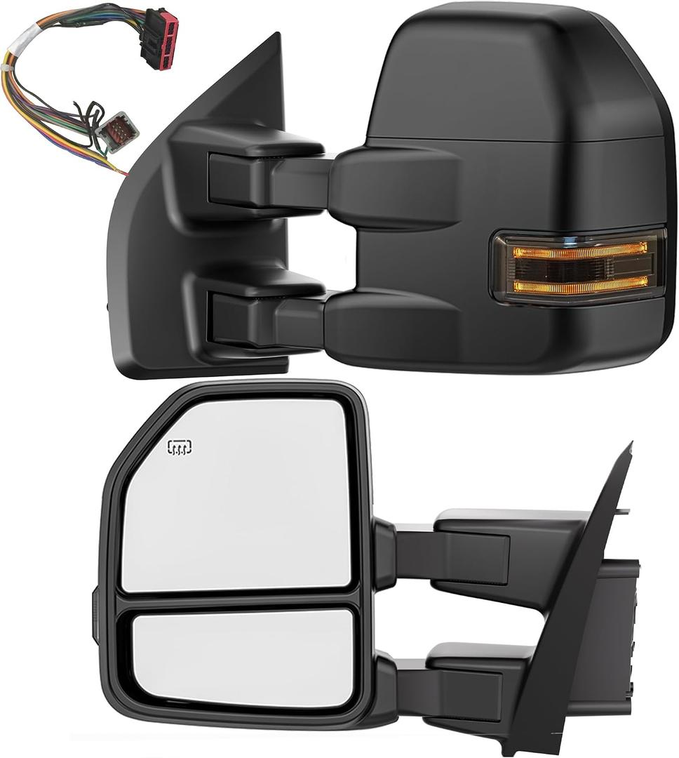 Power Heated Tow Mirrors Compatible with 20152020 Ford F-150, Trailer Towing Side Mirrors w/Turn Signal, Spot Auxiliary Light, Puddle Light, 22 to 8 Pin Adapter Included, Can fit Different Interfaces