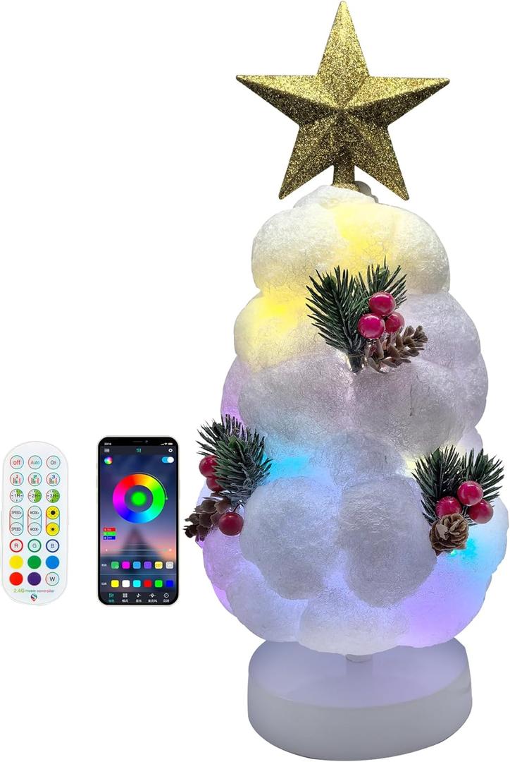 RGB Small Christmas Trees Lights cotton products,12.5in,With Remote and APP,Timer Function, Dimmable mini christmas tree Light for room decoration Holiday Decoration Best Desk Tabletop Decoration