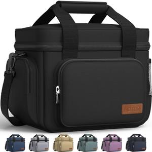 HOTOR Lunch Box for Men and Women - Leak-Proof Insulated Lunch Cooler Bag with Adjustable Strap, Multiple Pockets for Office, Picnic, Hiking, Beach, 1 Layer, 8L, Black, 9.8" x 8.7" x 5.9"