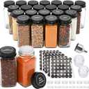 24pcs Spice Jars with180 Labels,Glass Spice Jars, Seasoning Containers,Seasoning Organizer,Include black metal lid, pen, grinder, stainless steel funnel, two type inner plugs