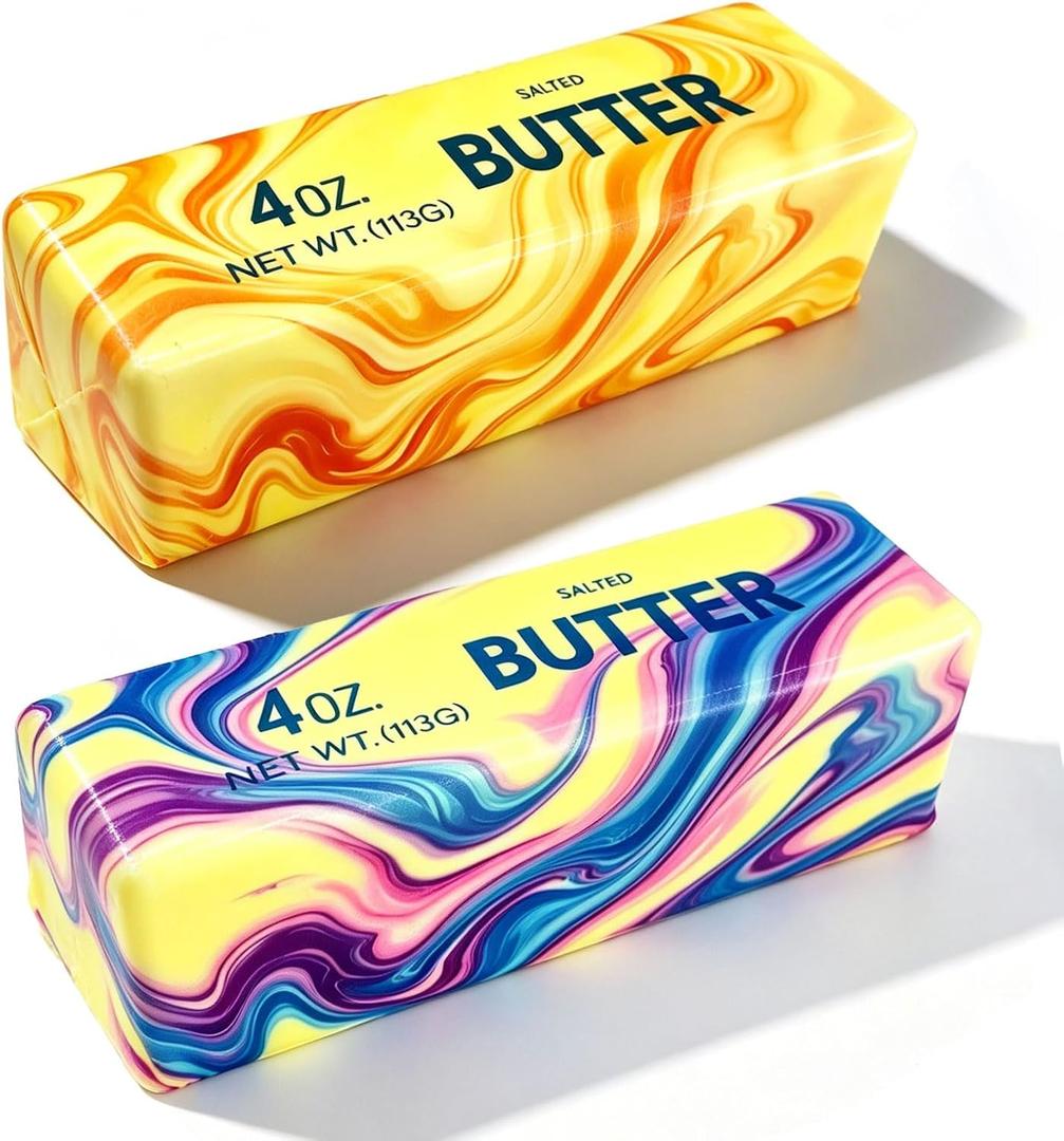 Butter Squishy, 2026 Newest Slow Rising Soft Squeeze Toy ,Realistic Butter Stick with Rainbow Wave, Non-Stick TPR for Office Desk Decor, Party Gift, Anxiety Stress Relief for Adults Kids (2PCSA#)