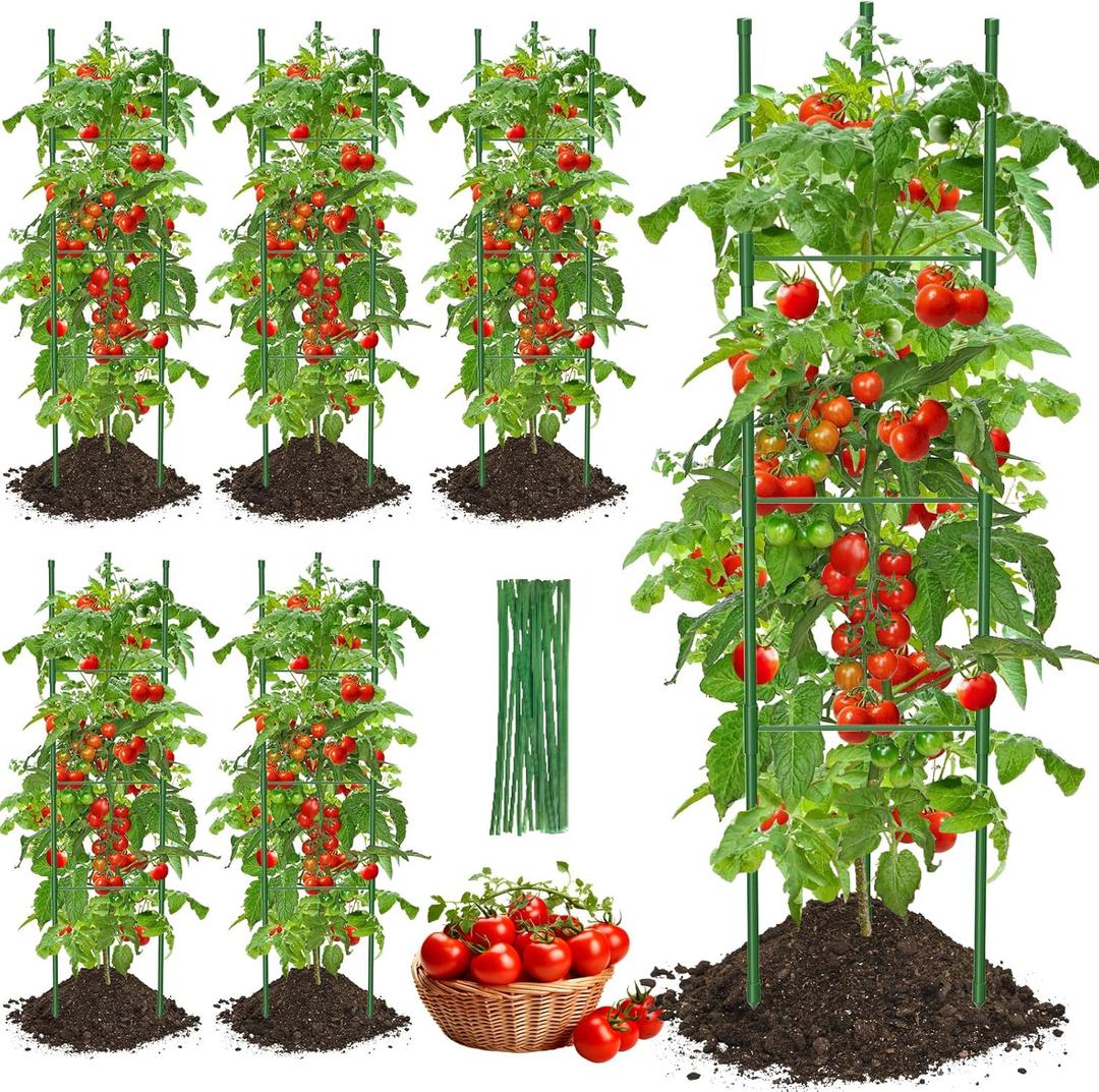 Tomato Cage for Garden,6 Pack Tomato Trellis for Raised Garden Bed Height Adjustable Up to 51.2inch Tomato Plant Support Stakes for Climbing Plants Vegetables Fruits FlowersExtra Bold