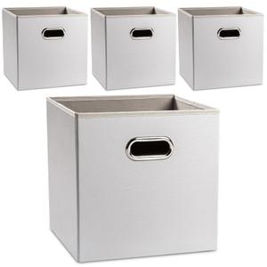 PRANDOM Leather Foldable Cube Storage Bins 13x13 inch [4-Pack] Fabric Storage Baskets Cubes Drawer with Cotton Handles Organizer for Shelves Nursery Closet Bedroom Clothes Cream