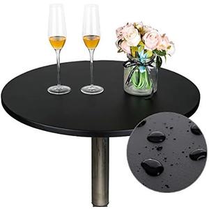 JISEN Cocktail Waterproof Round Table Topper Cap Polyester Fitted Stretchable Tablecloth Cover 9x15 Inch D-Black