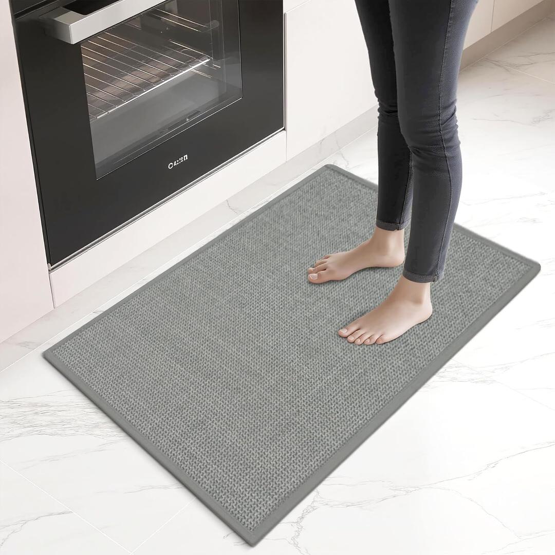 Kitchen Mats for Floor, Absorbent Runner Rug, Kitchen Rugs Non Slip Washable Mat, Quick Dry for Wet Area, Stain Resistant with Rubber Backing Floor Protector, Grey 17"x24" Set of 2