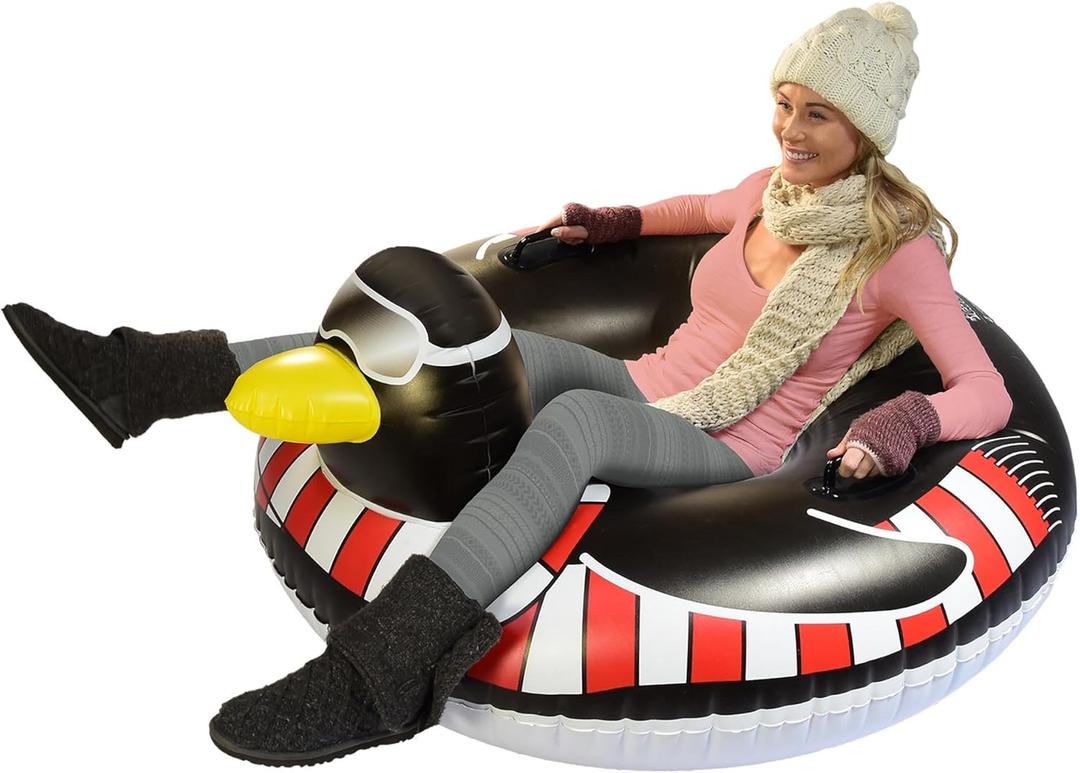 GoFloats Winter Snow Tubes - Choose from Unicorn, Disney's Frozen, Ice Dragon, Polar Bear, Penguin, Flamingo - Inflatable Sled for Kids and Adults (44 Inch)