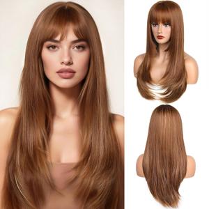 Wig with Bangs for Women Long Layered Wig Heat Resistant Synthetic Wig Natural Looking Wigs for Daily Party Use(427Honey Blonde, 26 Inch)