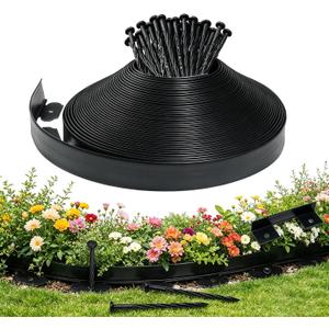 Landscape Edging Garden Border 100ft x 2in, 180 Stakes, Black