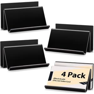 4 Pack 3x5 Index Card Display Holder Acrylic Cards Holder Stand Acrylic Business Card Holders Name Card Organizer Postcard Stand Display 200 Capacity for Studying Supplies No Card (Black, 4 Pack)