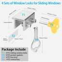 ZRFCXE Window Locks,4 Pack Sliding Window Locks with Key for Vertical & Horizontal Sliding Windows Doors,Easv to Install,Adjustable Security Window Lock for Patio Bedroom Home and Office (Silver)