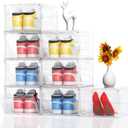 XL Large 8 Pack Shoe Storage Organizer Clear Plastic Boxes Stackable Thicken Material Easy to Assemble Fit Sneaker Storage Size 12 13 14,Plastic Shoe Storage Organizer for Closet with Lids and Door
