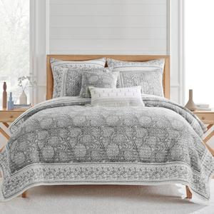 Levtex Home Adare Grey Reversible King/Cal King Quilt Set (106x92in) with 2 Pillow Shams (36x20in) - Floral Bedding - Grey White - Cotton King Size Quilt Bedding Set - Lightweight, Soft, Pre-Washed
