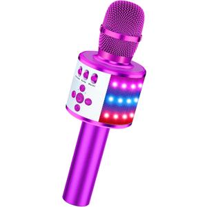 BONAOK Karaoke Microphone for Kids & Adults - Instrument Wireless Microphones Bluetooth Singing Mic with Disco Lights, Echo Effect, Built-in Speaker Portable for Party Travel Gifts Q78(Purple)
