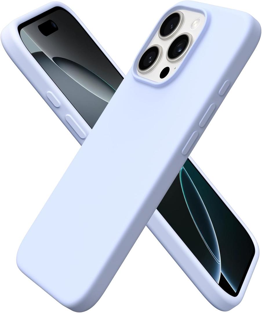 ORNARTO Compatible with iPhone 16 Pro Case 6.3", Slim Liquid Silicone 3 Layers Soft Gel Rubber Shockproof Protective Cover with Anti-Scratch Microfiber Lining-Baby Blue