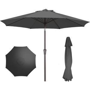 PatioKingdom 9FT Patio Outdoor Umbrella-UPF 50+ Sun Shade with Wind Vent, Push-Button Tilt & Smooth Crank Lift, Rust-Resistant Fiberglass Frame for Garden, Backyard,Yard (Gray)