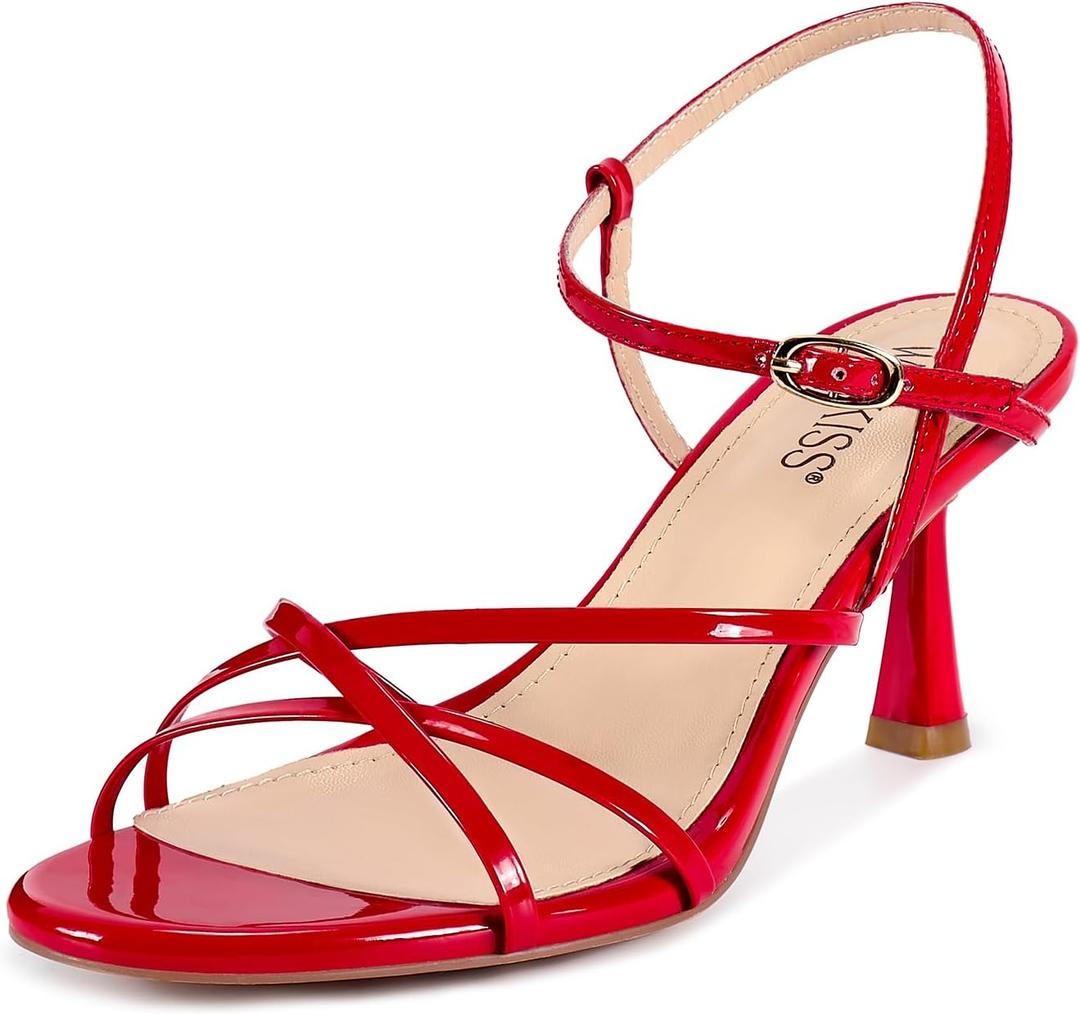 wetkiss Strappy Kitten Heels For Women Low Heel Comfy Sandals Adjustable Ankle Strap Round Open Toe For Homecoming Party Dress Wedding Gold Black White Red Silver, Size 8