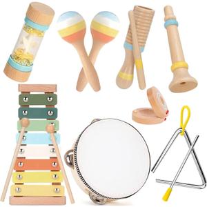 Baby Musical Instruments for Toddlers 1-3, 12PCS Montessori Musical Toy Set with Xylophone, Drum, Maracas...Perfect Toy Gift for 1-3 Year Old Boy Girl (Neutral)