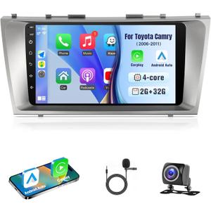 Car Radio for Toyota Camry 2006 2007 2008 2009 2010 2011, 9 inch IPS 1080P Touch Screen Car Stereo Wireless CarPlay Android Auto, 2+32GB Camry Radio with GPS WiFi HiFi SWC Backup Camera