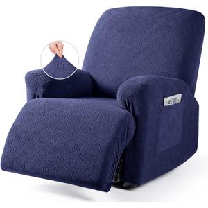 VANSOFY Recliner Chair Cover, 3-Pieces Stretch Recliner Covers for Recliner Chair Soft Reclining Chair Slipcover Furniture Protector for Dogs Cats(Navy Blue) (1 Seater)