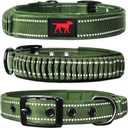 Heavy Duty Dog Collar With Handle | Ballistic Nylon Heavy Duty Collar | Padded Reflective Dog Collar With Adjustable Stainless Steel Hardware | Convenient Sizing for All Breeds (Medium/Large (14 - 18" Neck), Olive)
